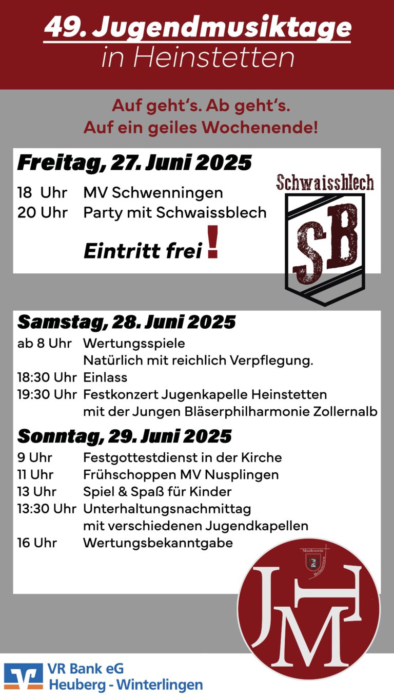 Mehr über den Artikel erfahren Herzliche Einladung zu den Jugendmusiktagen